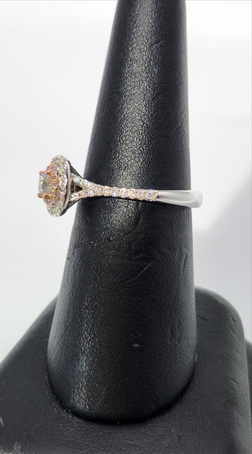 One lady’s stamped and tested 14kt white and pink gold diamond ring trademarked “Charmed” design - Image 5 of 9