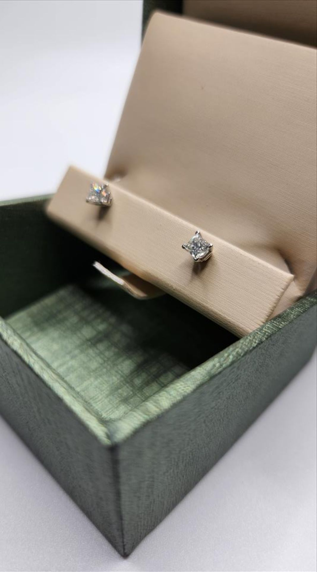 One pair of lady’s stamped and tested 14kt white gold diamond stud earrings. Contained within each - Image 2 of 6