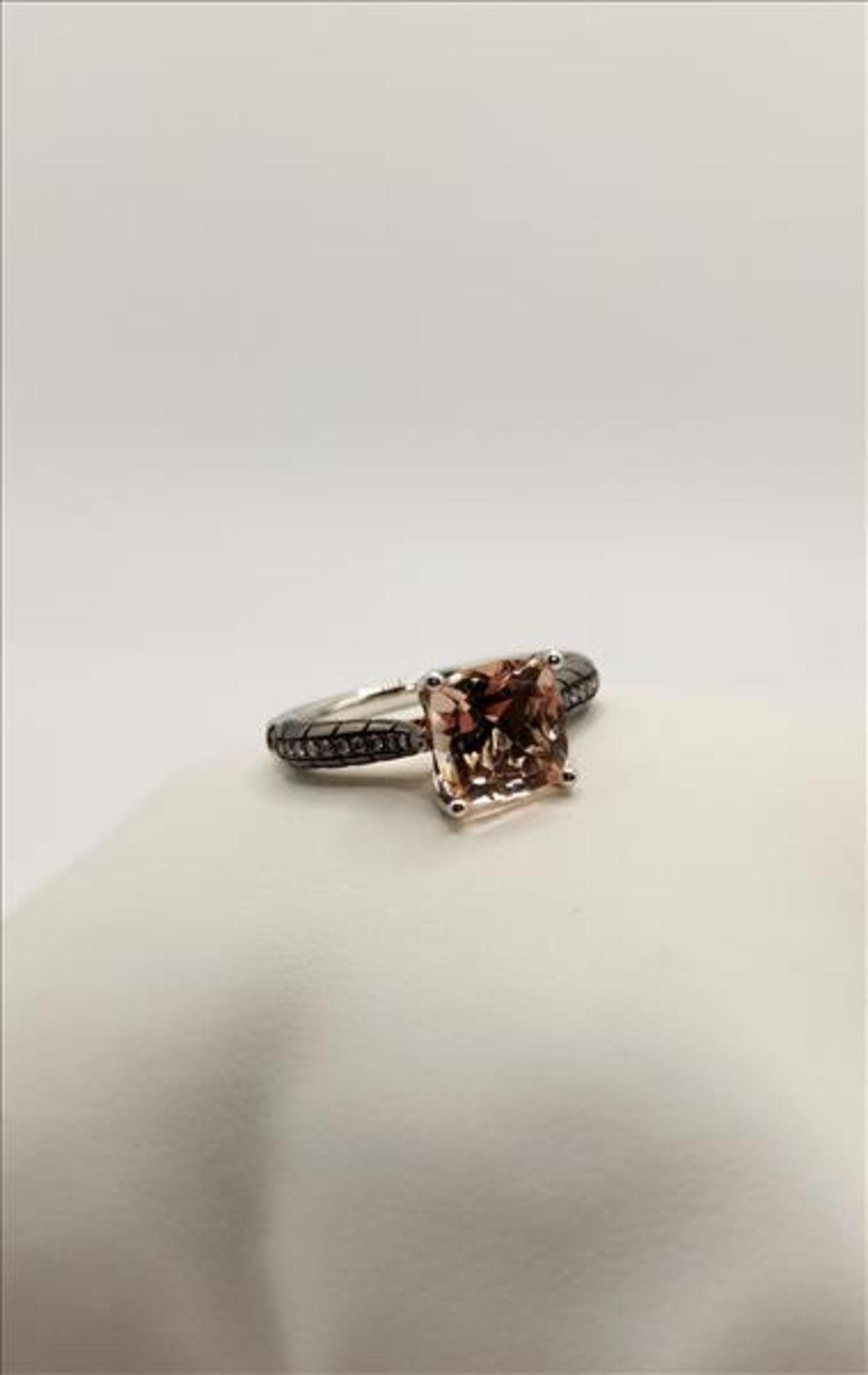 One lady’s stamped and tested 14kt white and pink gold Morganite, black and white diamond ring. Also - Image 3 of 5