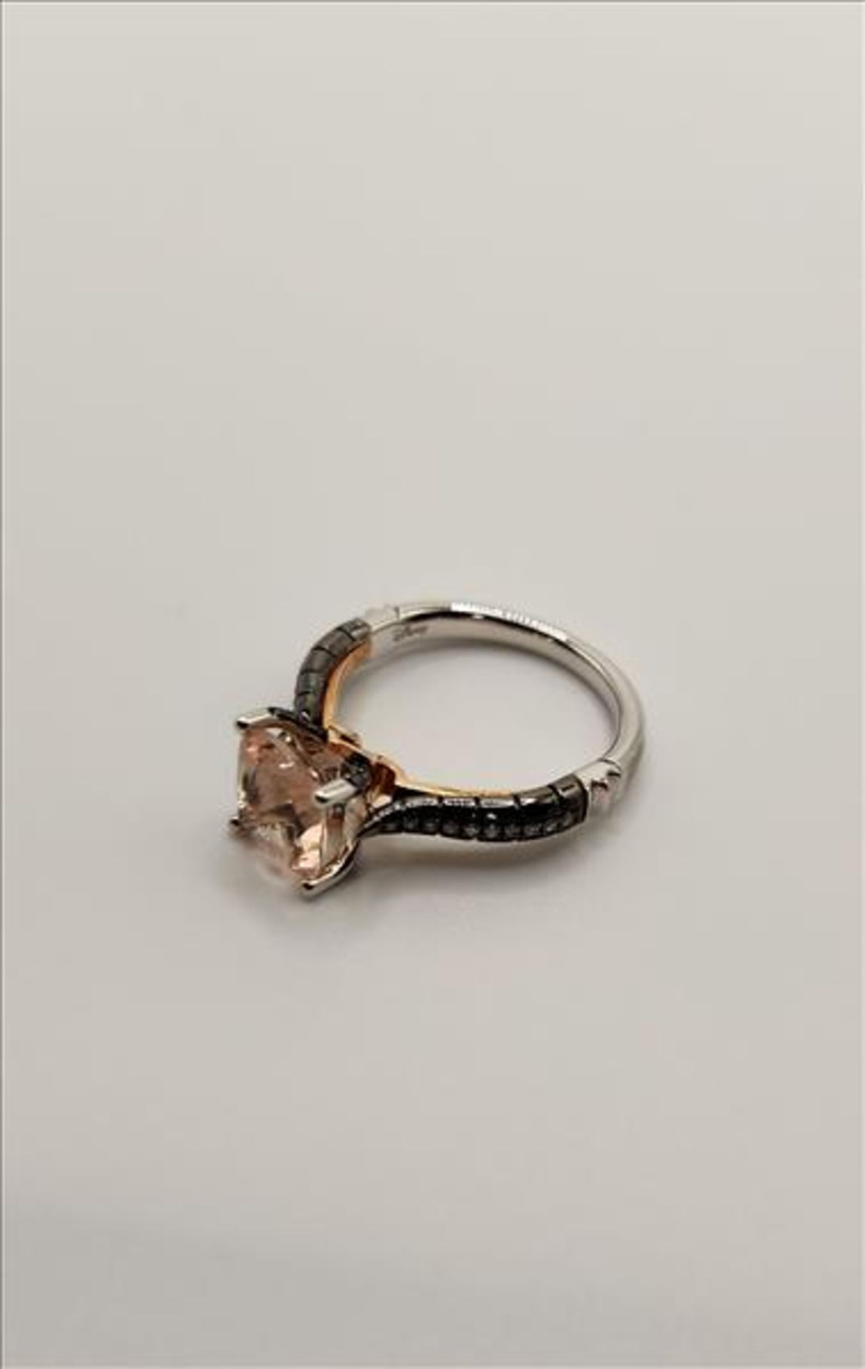 One lady’s stamped and tested 14kt white and pink gold Morganite, black and white diamond ring. Also - Image 2 of 5