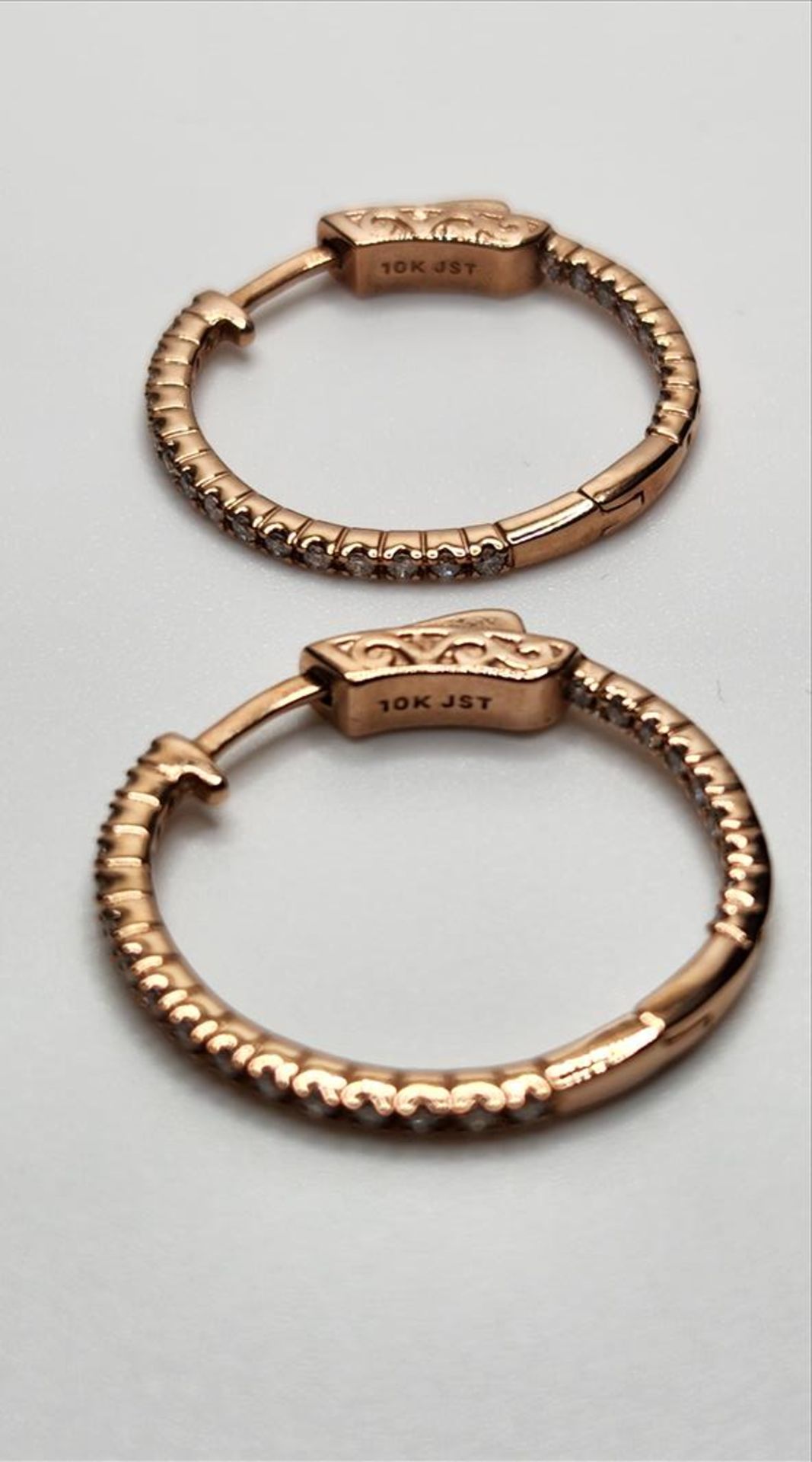 One pair of lady’s stamped and tested 10kt pink diamond inside and outside hoop earrings. These - Image 2 of 6