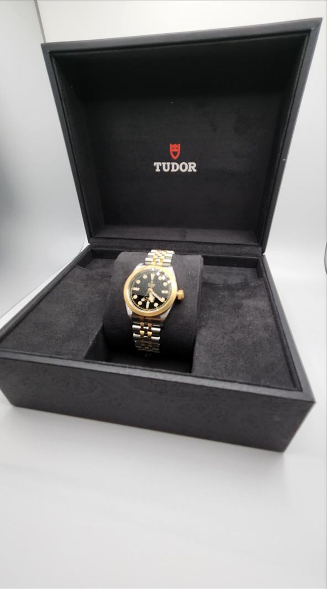 One lady’s Swiss made Tudor Black Bay yellow gold tone and stainless steel (32.0mm) wristwatch (