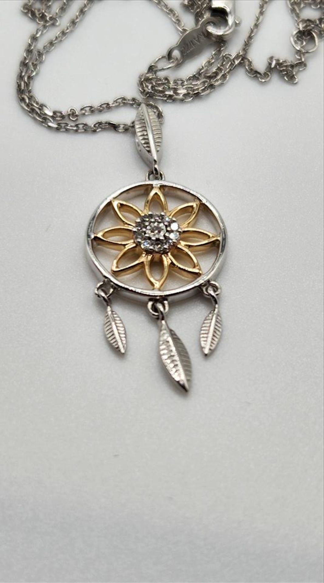 10k white gold and sterling silver dream catcher necklace - Image 3 of 5