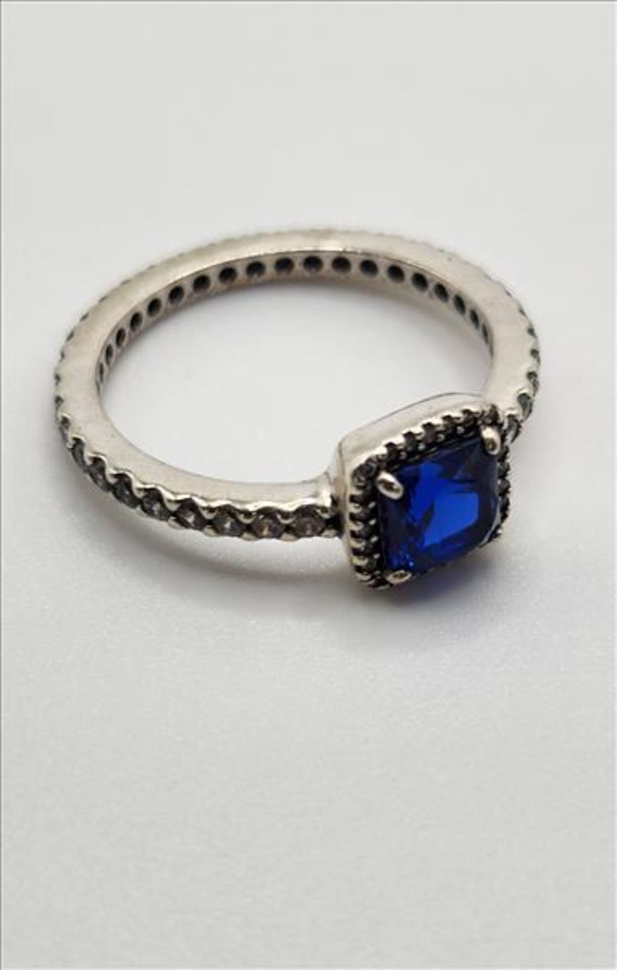 Pandora blue stone sterling silver ring