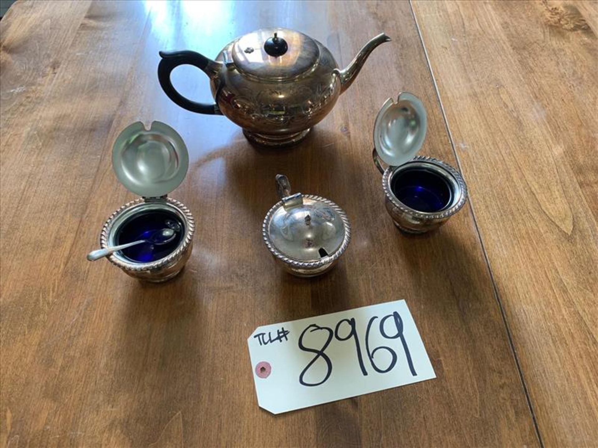 Victorian Plate Silverware Collection, incl.: (1) teapot [310], (3) preserve jars [1161], (1) preser
