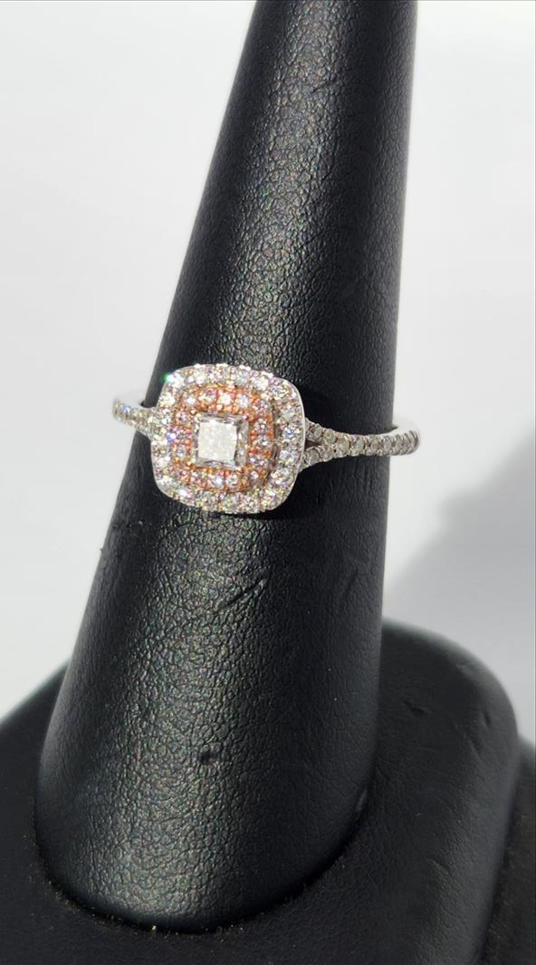 One lady’s stamped and tested 14kt white and pink gold diamond ring trademarked “Charmed” design - Image 4 of 9