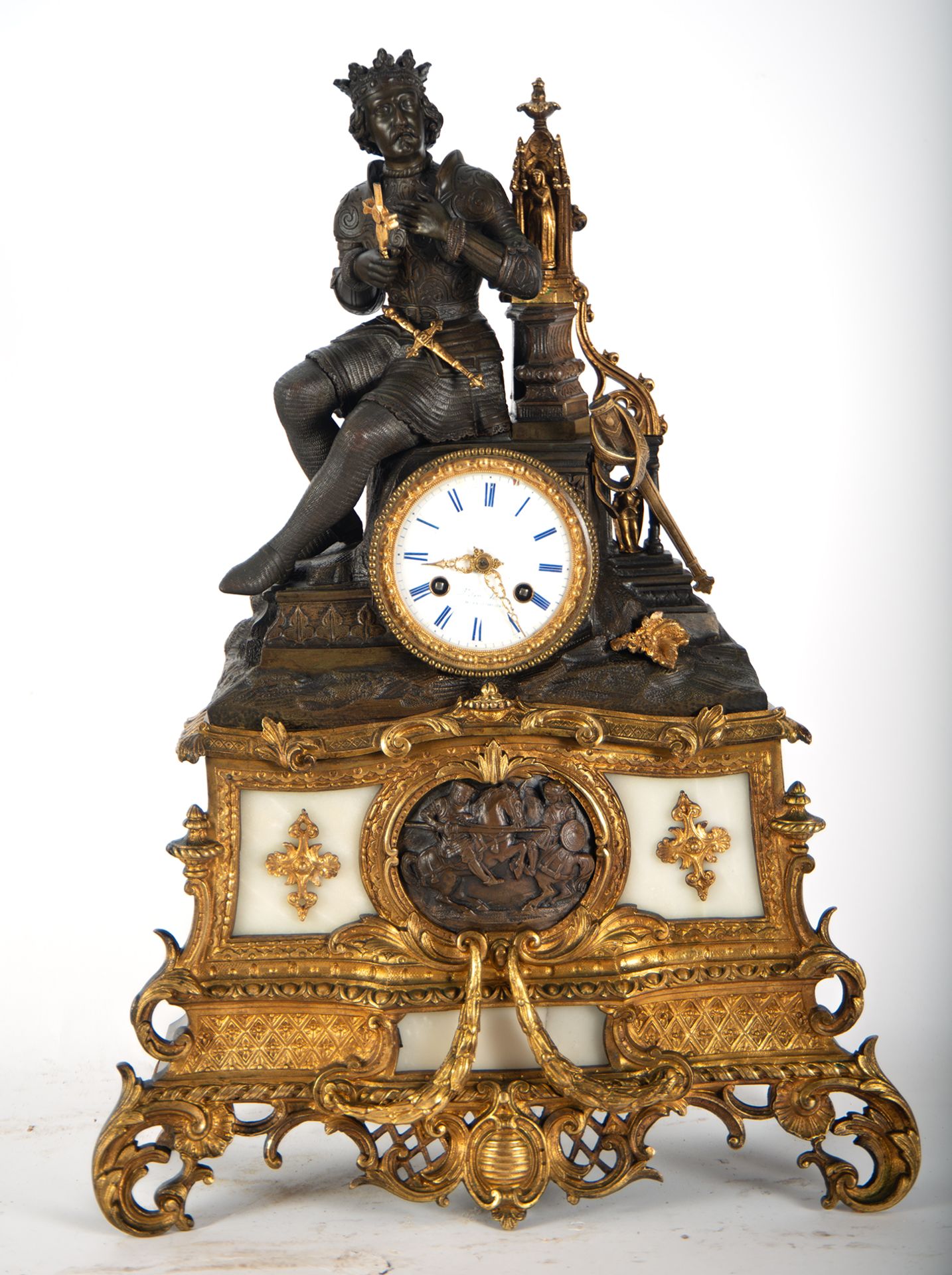 Gilt bronze clock Ferdinand the Catholic, 19th century