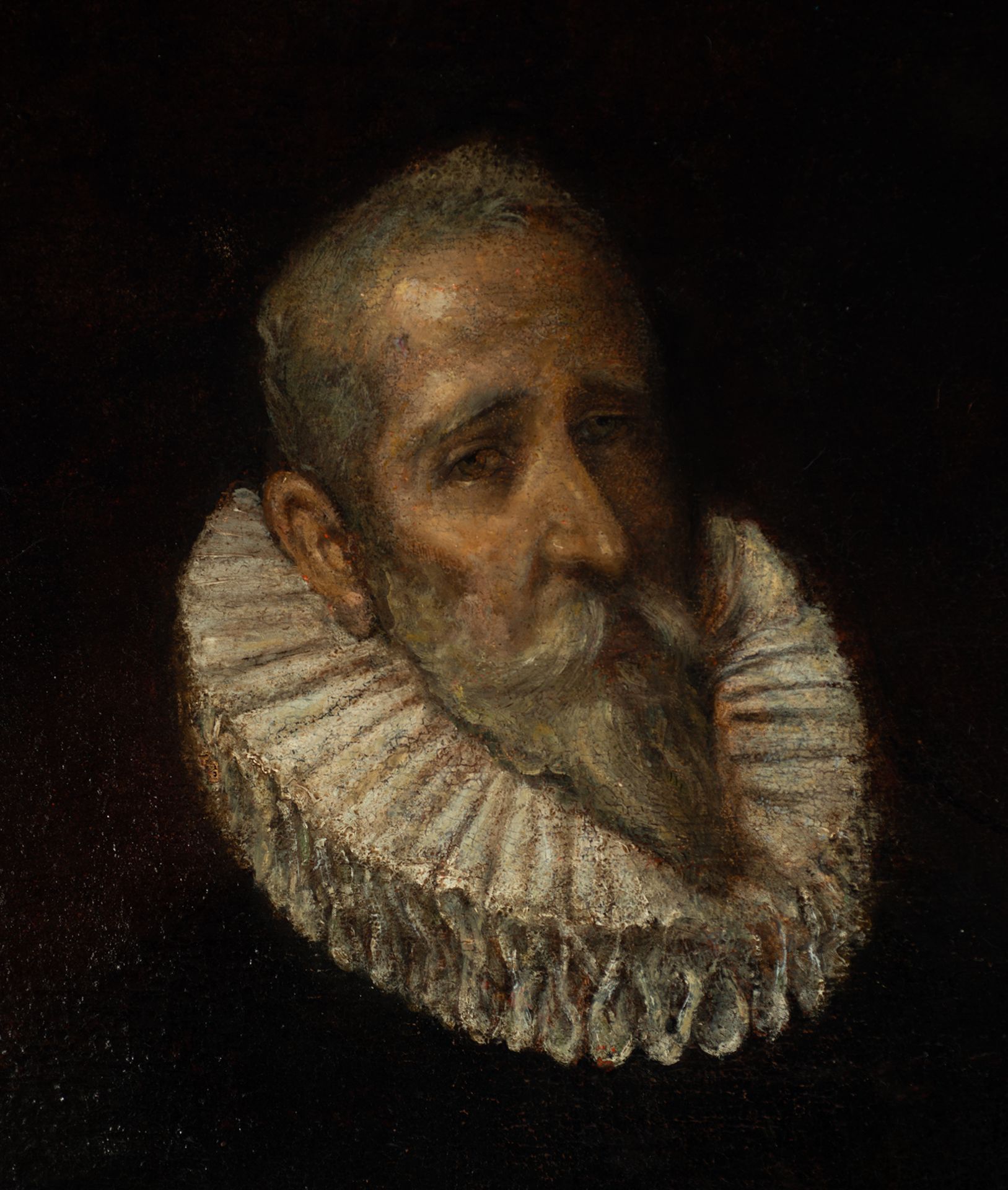 Portrait of Don Miguel de Cervantes, El Greco School, Toledo, 16th century - Image 3 of 7