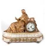 Alabaster clock with papal figure giving the blessing, Louis XVI style, late 19th century