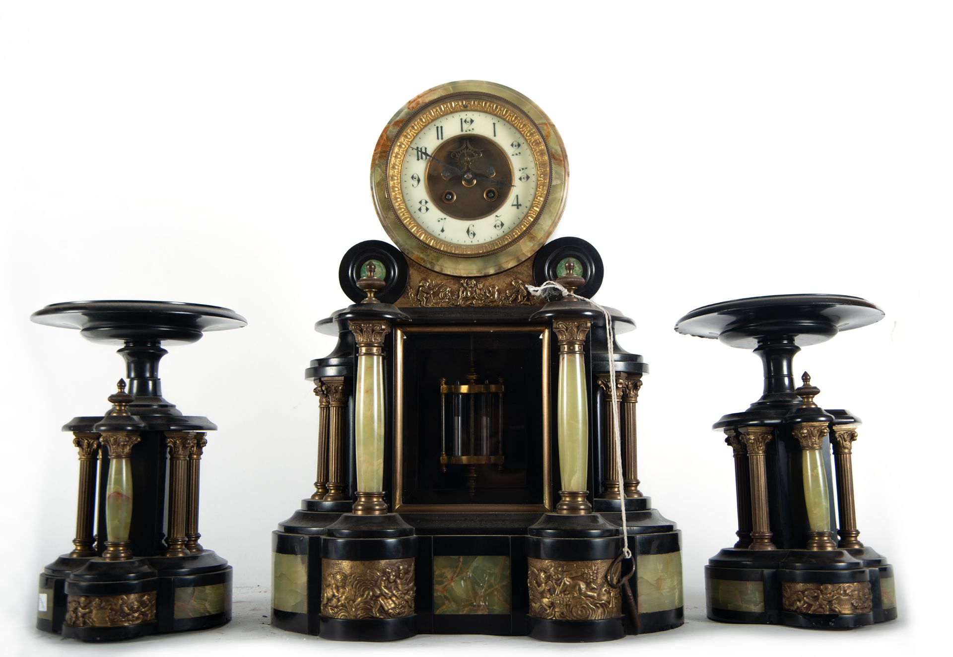 Black marble garniture with mercury pendulum, 19th century