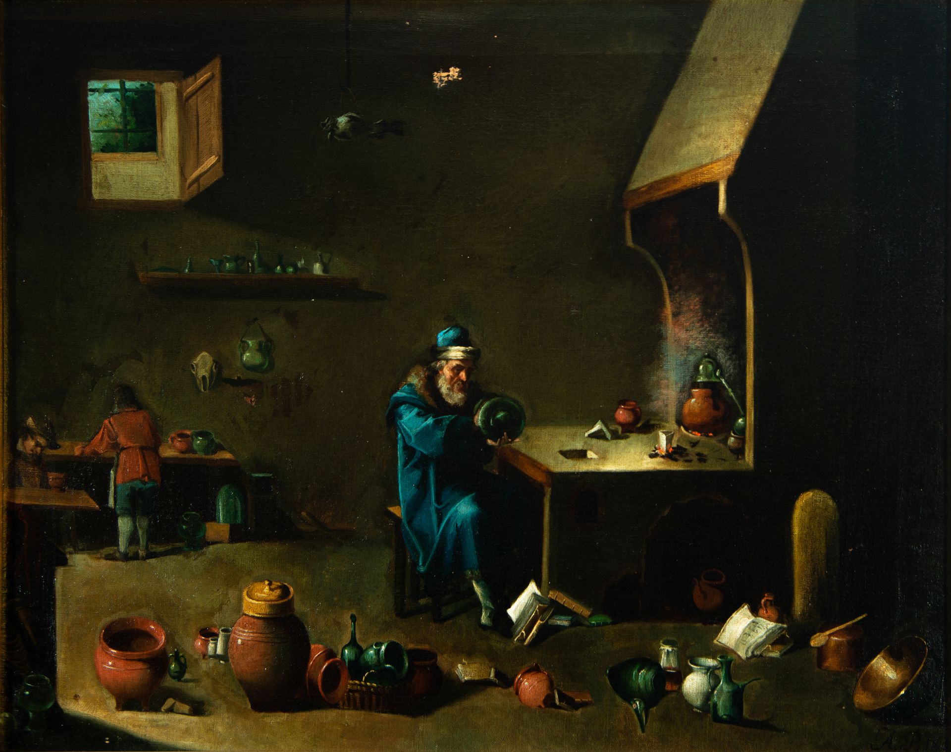 "The Alchemist", circle of David Teniers II (Antwerp, 1610 - Brussels, 1690) - Image 2 of 7