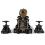 Black marble, gilt bronze and mercury pendulum garniture, 19th - 20th century