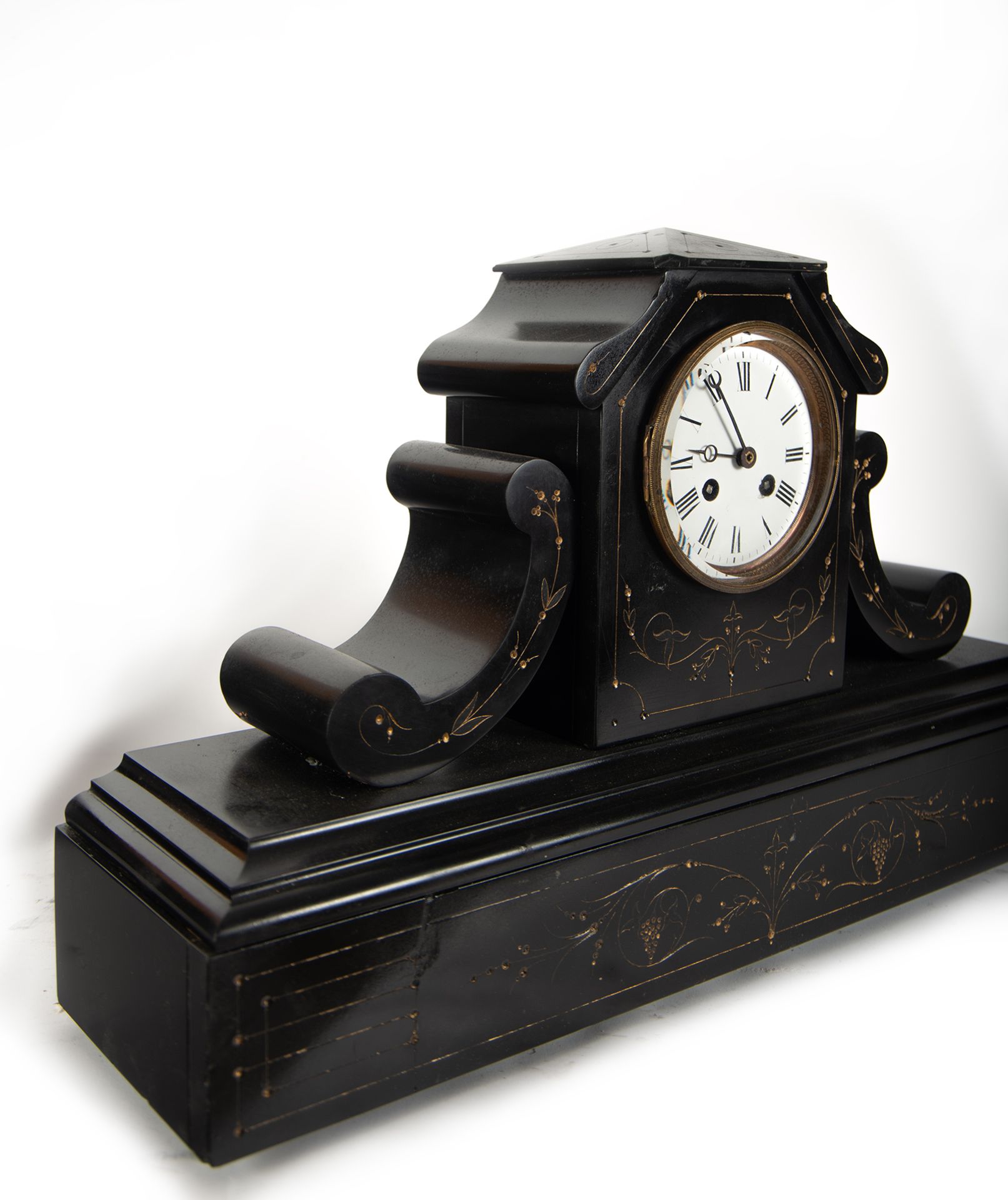 Garnish with clock in black marble, late 19th century - Bild 3 aus 6