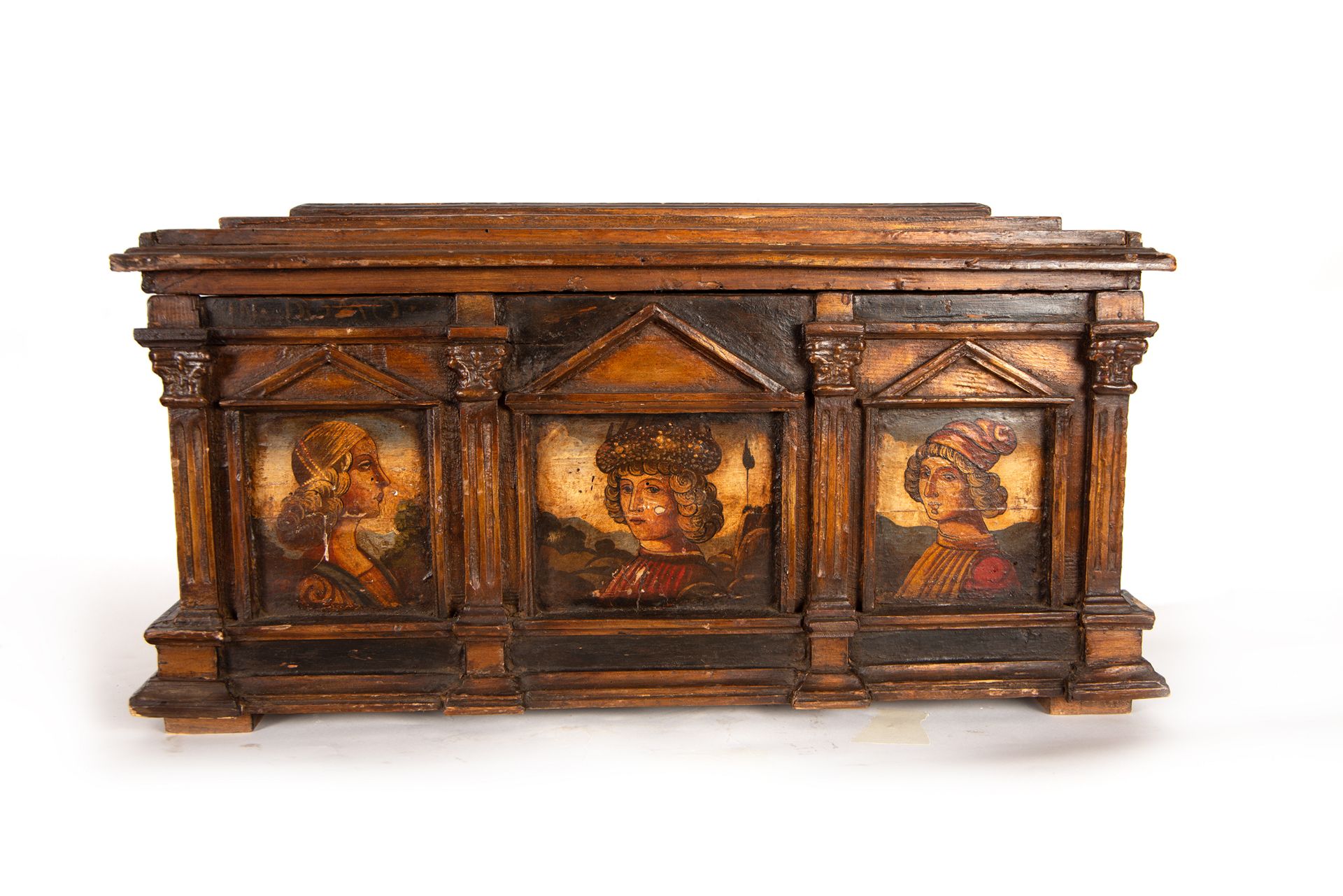 Florentine chest in Renaissance style in ebonized and polychrome wood, Italian school of the 19th ce