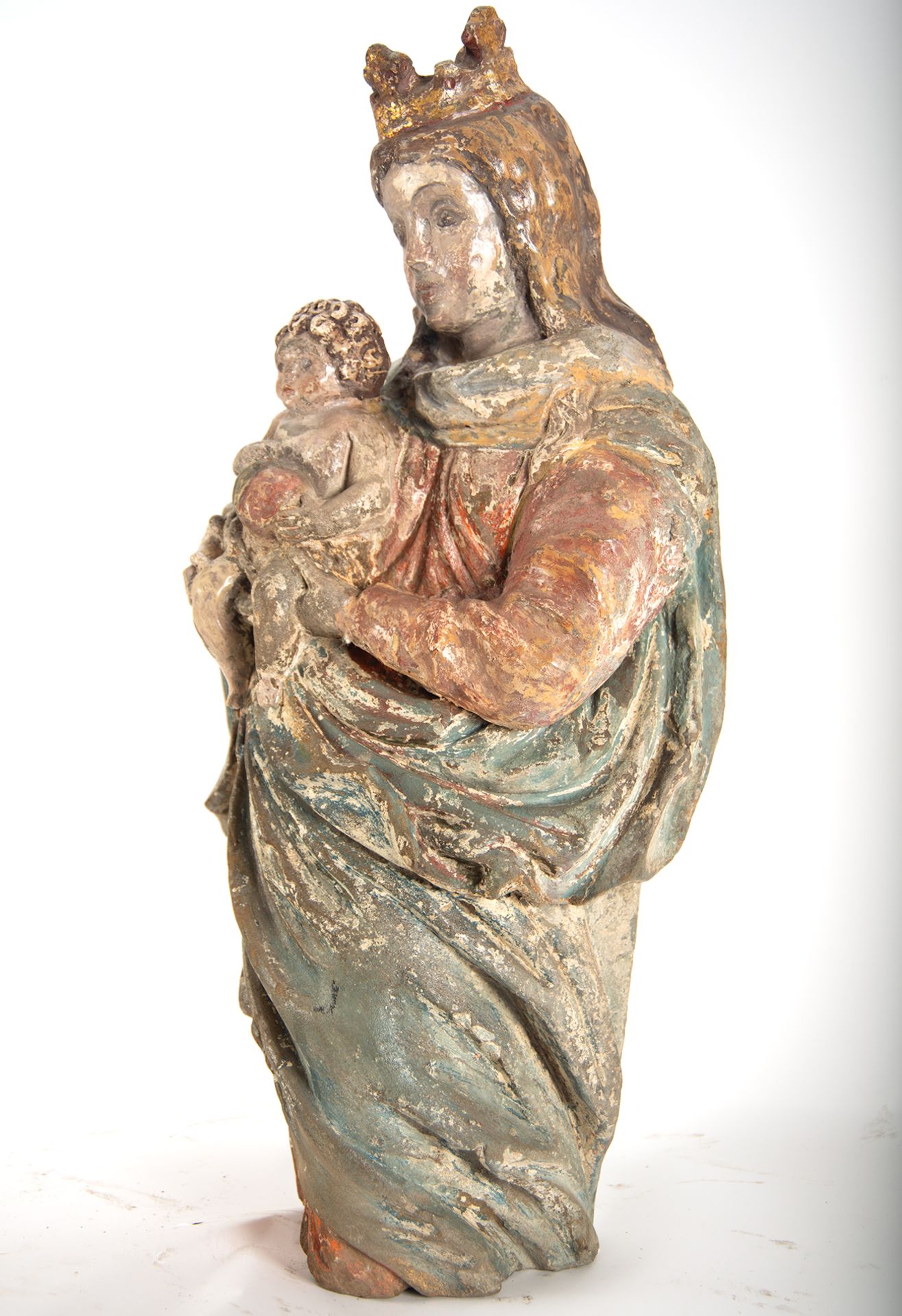 Virgin with Child in polychrome stone, Talleres de Malines, XV - XVI centuries - Bild 4 aus 14