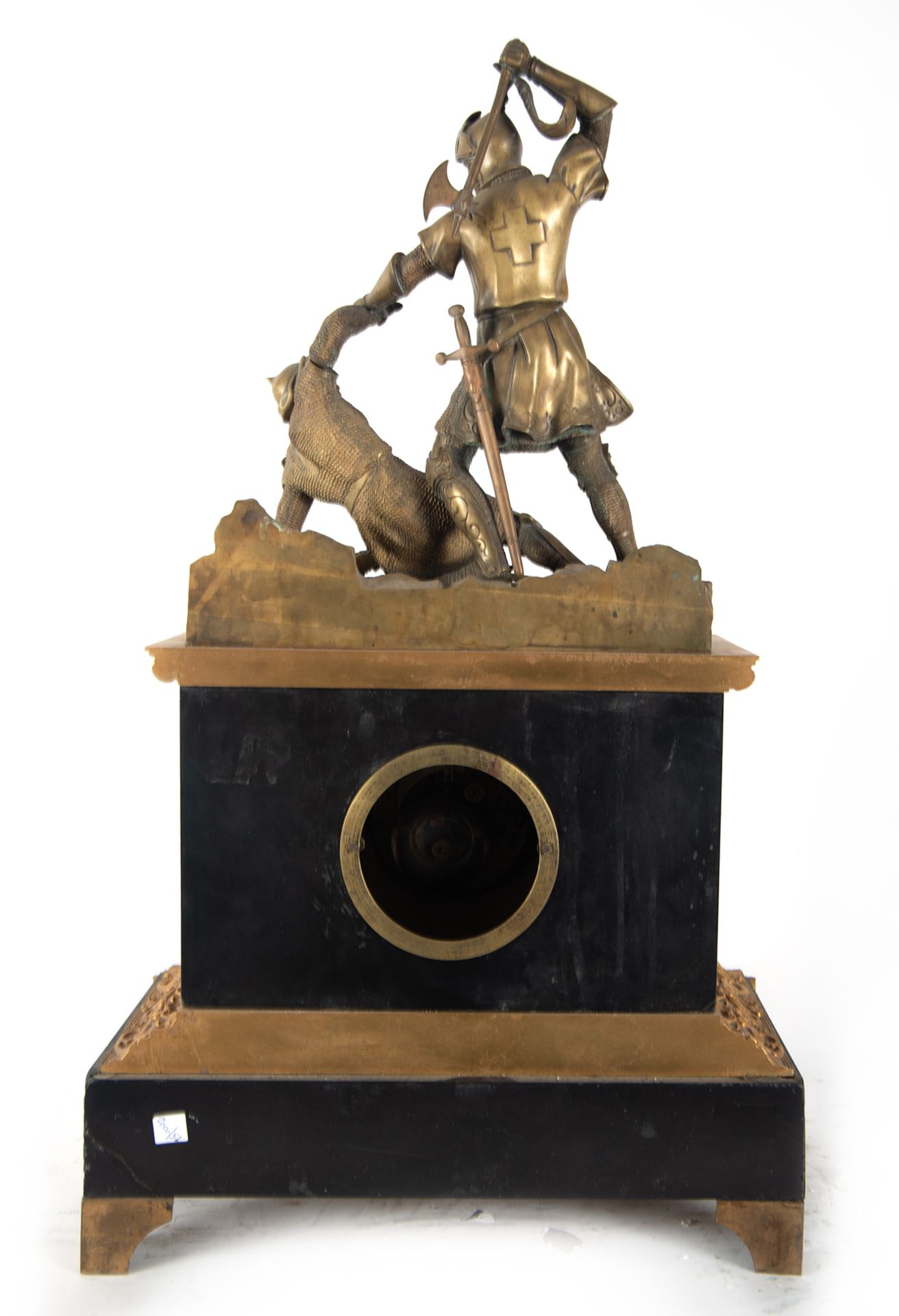 Gilt bronze clock depicting a Templar knight in the crusades, 19th century - Image 7 of 7