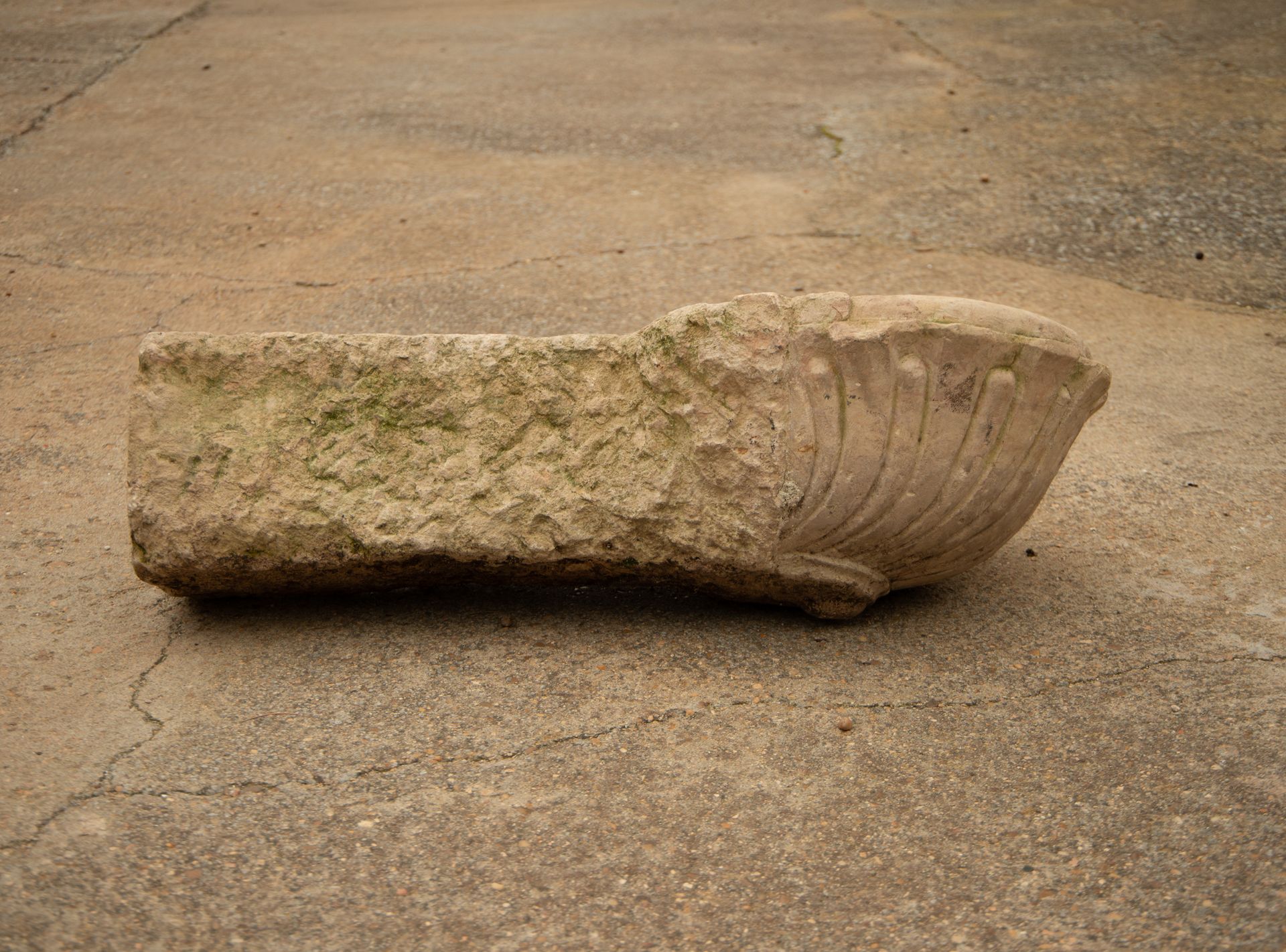 Holy water font in carved limestone, Spain, 16th century