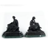 Pair of sculptures in patinated bronze, French school of the 19th century