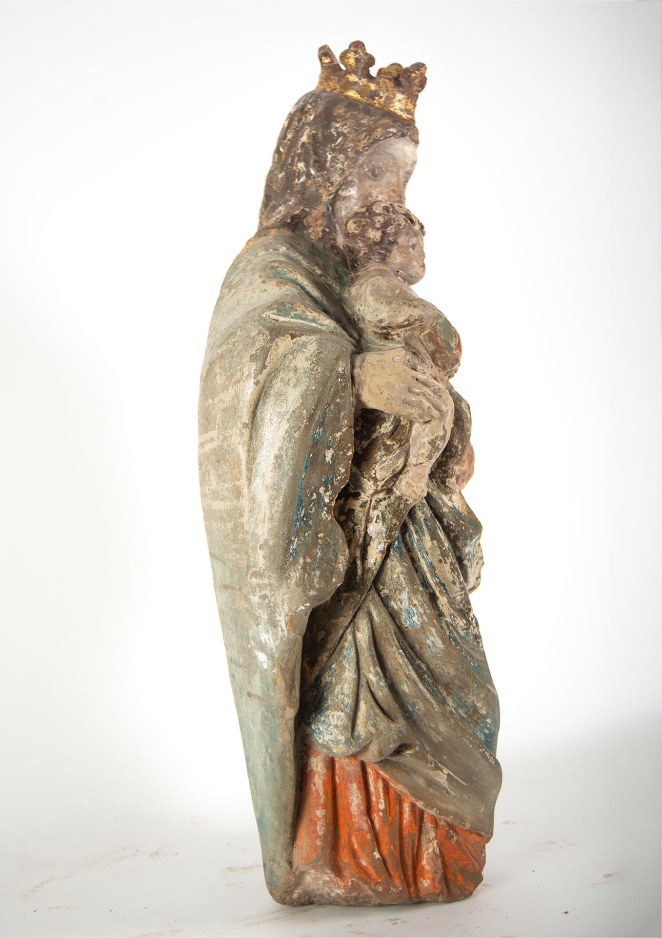 Virgin with Child in polychrome stone, Talleres de Malines, XV - XVI centuries - Bild 3 aus 14