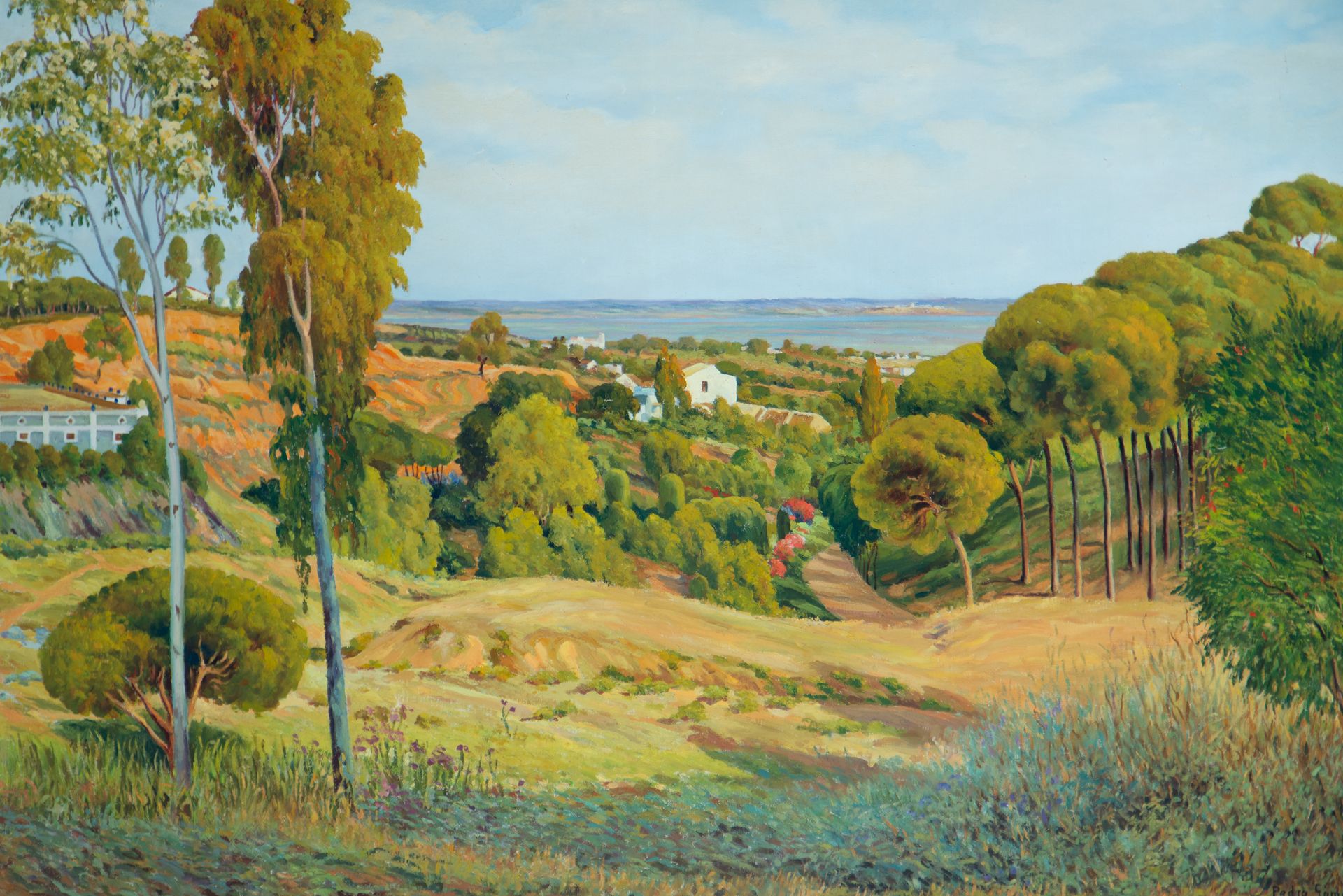Andalusian landscape, signed Pedro Gómez (Huelva 1888 1961), Huelva, Spanish school of the XIX - XX  - Image 2 of 7