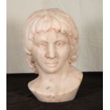 Bust of a young man in marble, following Roman models, European school of the 20th century