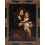 Saint Joseph with the Child Jesus in his arms, New Spain colonial school from the 17th - 18th centur