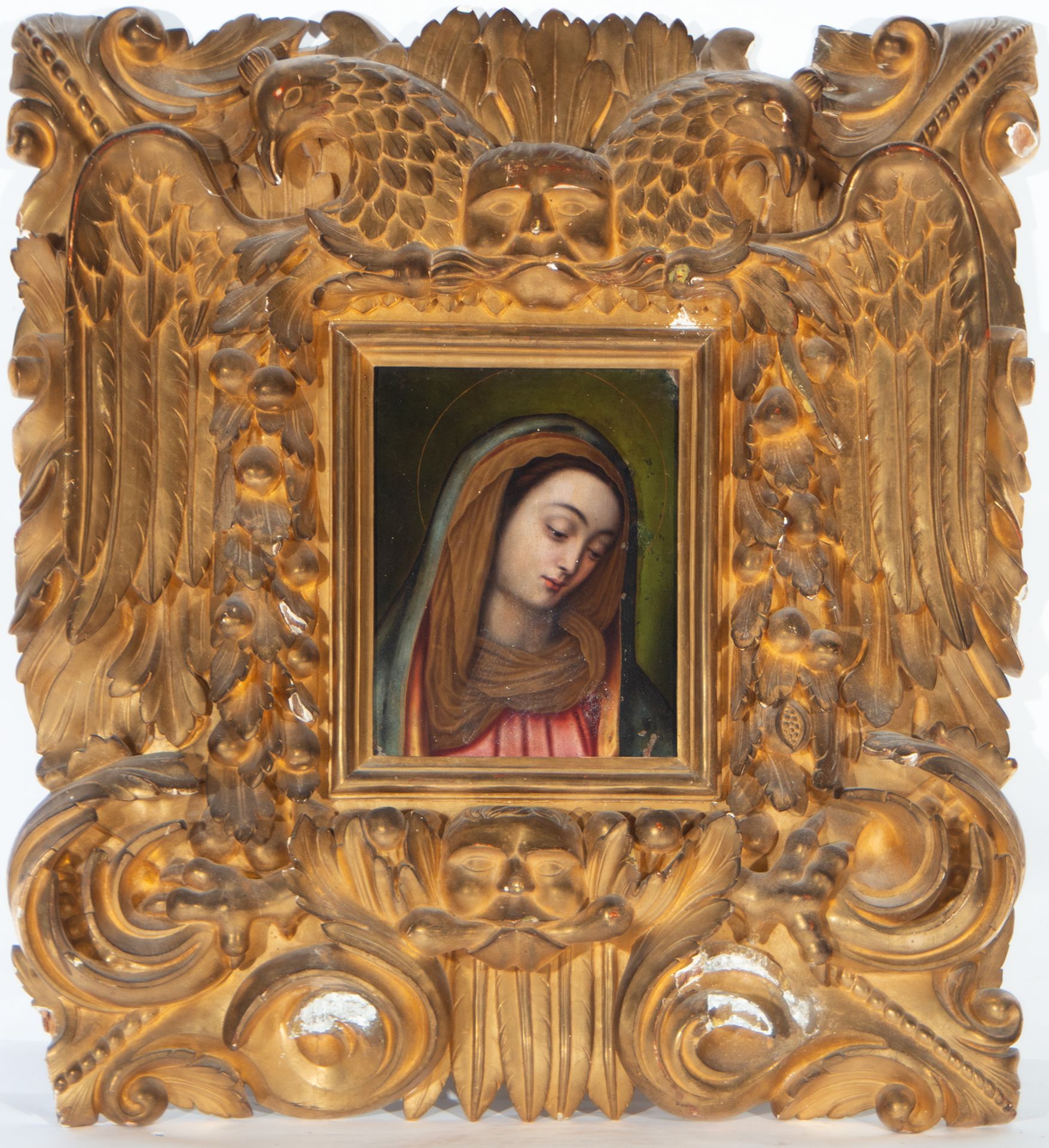 Pair of coppers with period frames representing Madonna and Virgin with Child, 17th century, circle 