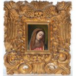 Pair of coppers with period frames representing Madonna and Virgin with Child, 17th century, circle