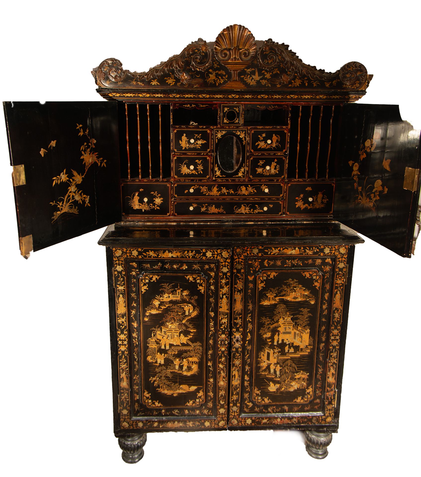 Important Cantonese Commode in lacquered, gilt and polychrome wood, Cantonese work for export, China - Bild 3 aus 13