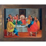 Holy Supper, oil on glass, Italian school of the 18th - 19th century