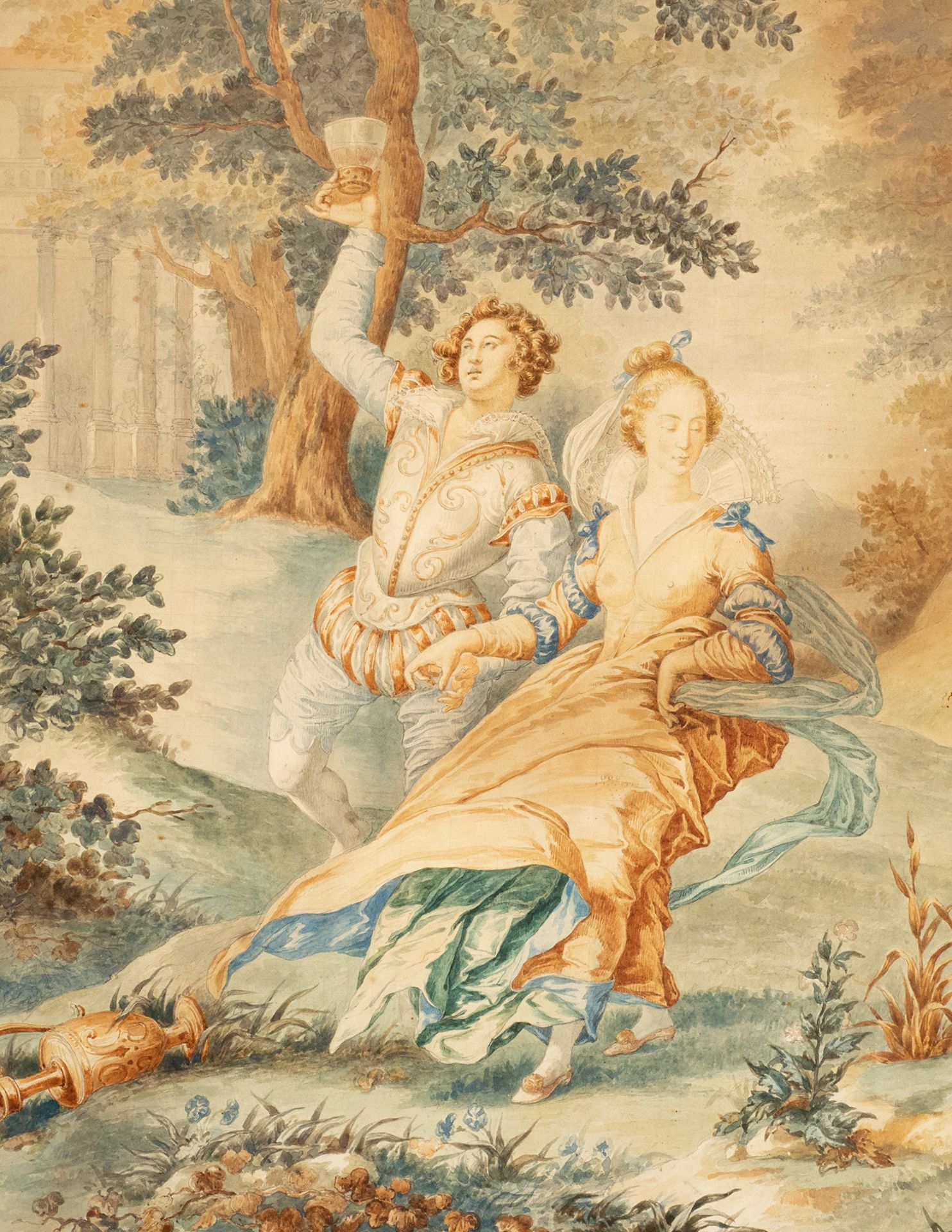 Watercolor of a Gallant Scene, French Romanticist school of the XVIII XIX centuries (circa 1750-1850 - Image 10 of 10