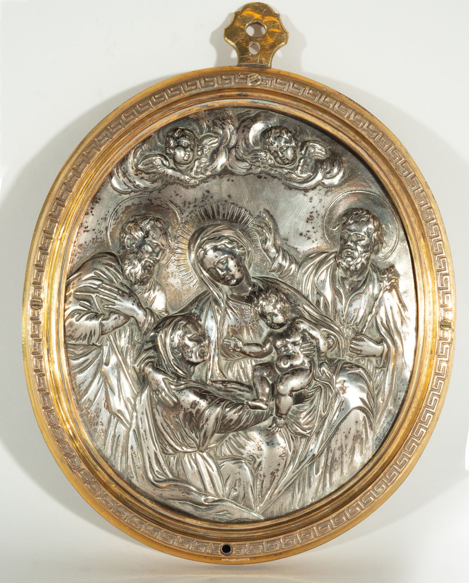 Neapolitan oval in embossed silver with bronze frame, Italian school of the XVII - XVIII centuries