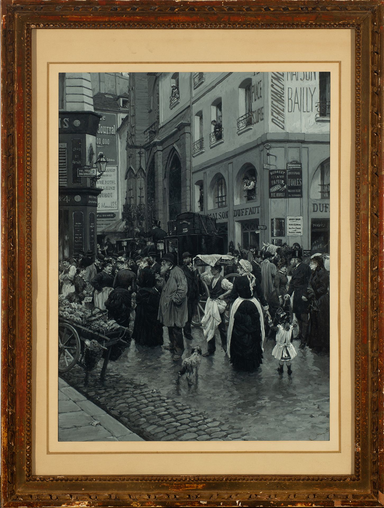 Paris market, grisaille, 19th century French school