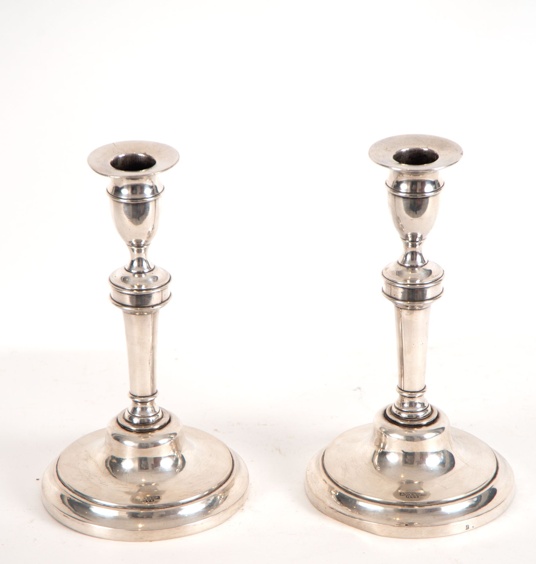 Pair of elegant silver candlesticks, Vitoria Arístegui marks, 19th century