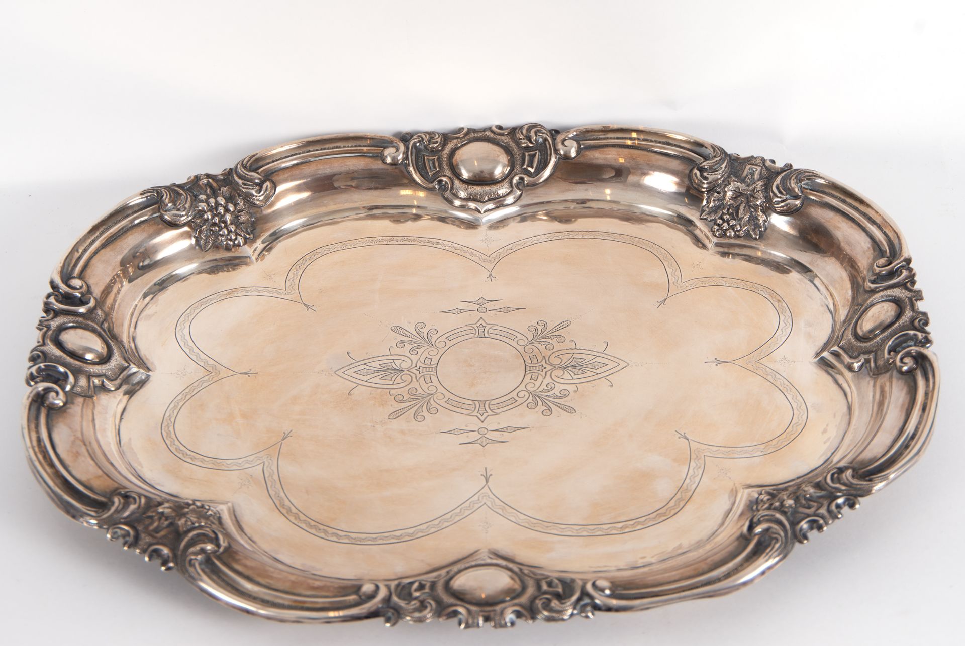 Silver tray, Barcelona marks, Rovira silversmith punches, 19th century