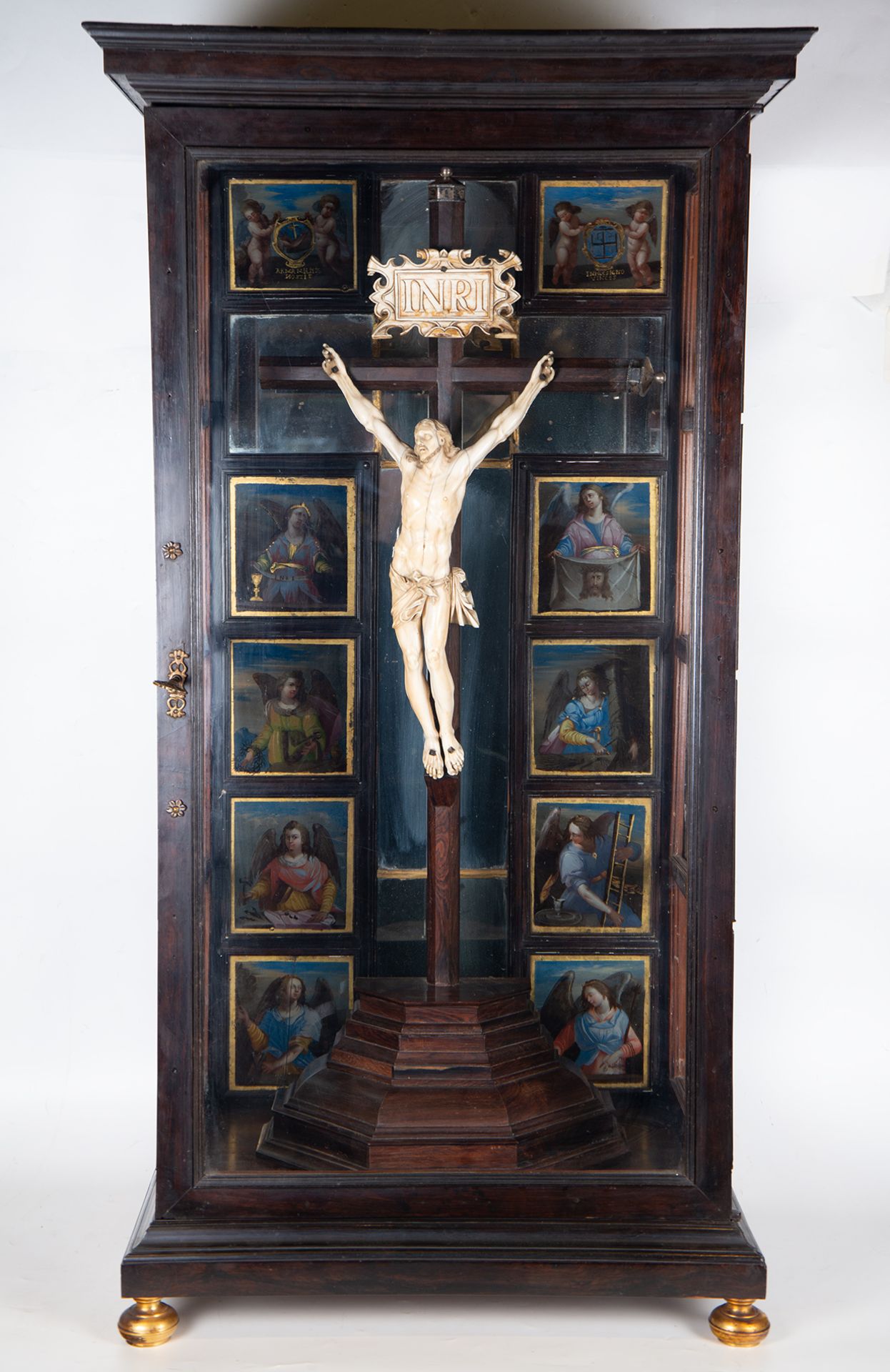 Large Neapolitan Christ in Painted Glass Niche, 17th - 18th centuries