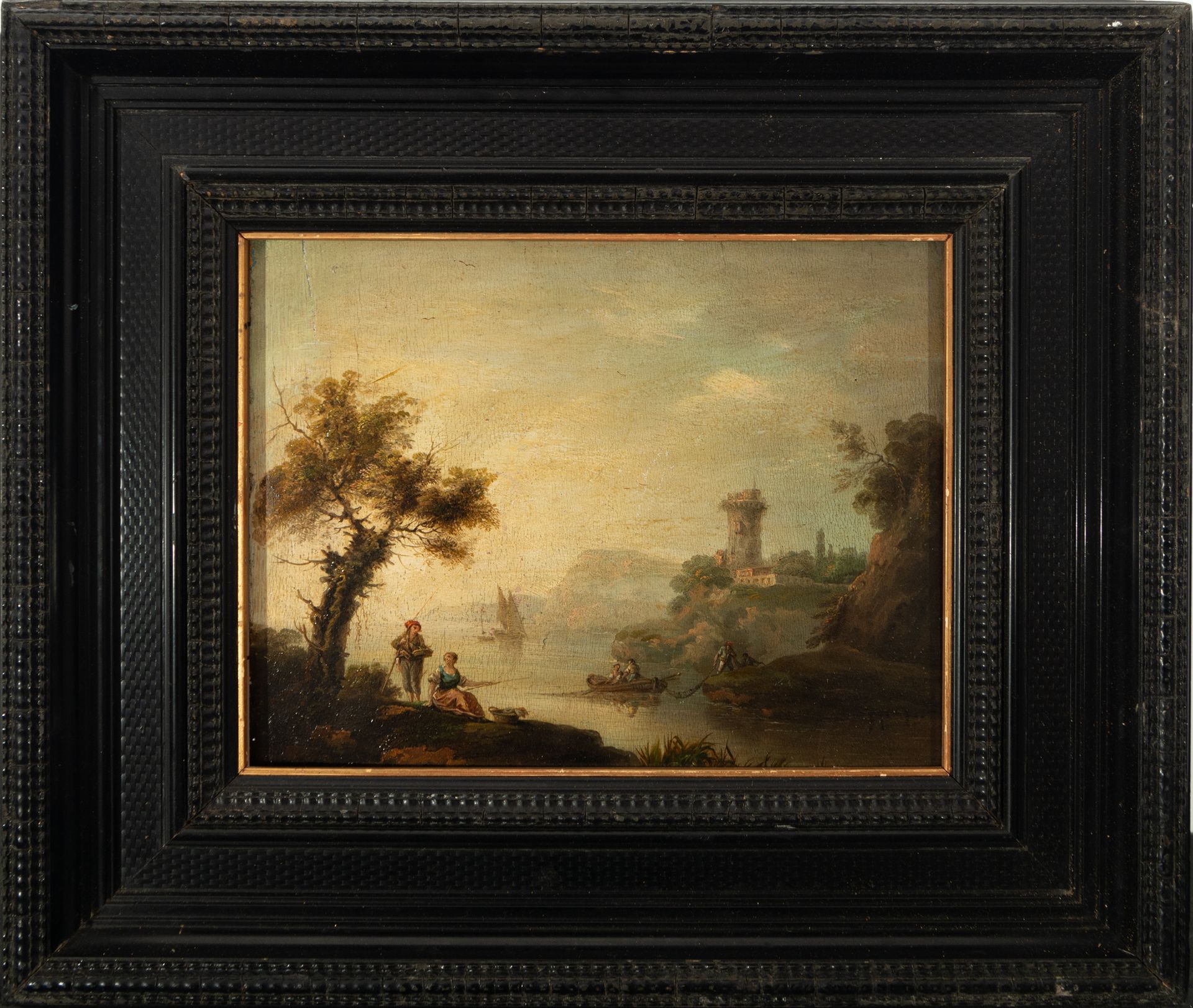 Gallant Scene on the Banks of a Lake, Italo-Flemish school of the 18th century