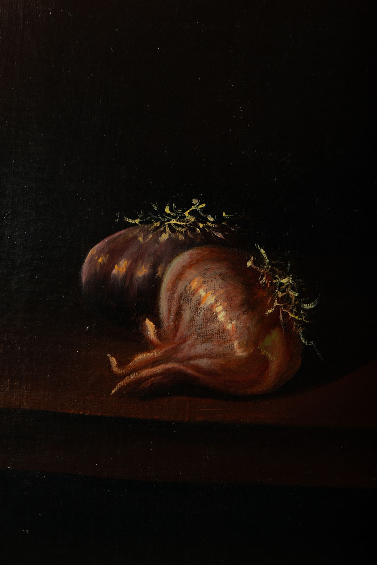 Pair of Still Lifes of Garlic and Onions, Spanish school of the 19th - 20th centuries, signed MV Mil - Bild 3 aus 5