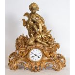 Large Gilt Bronze Clock with motifs of Cherubs playing, 19th century French school