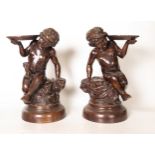 Important Pair of Cherubs in Bronze holding Trays, French school from the end of the 19th century