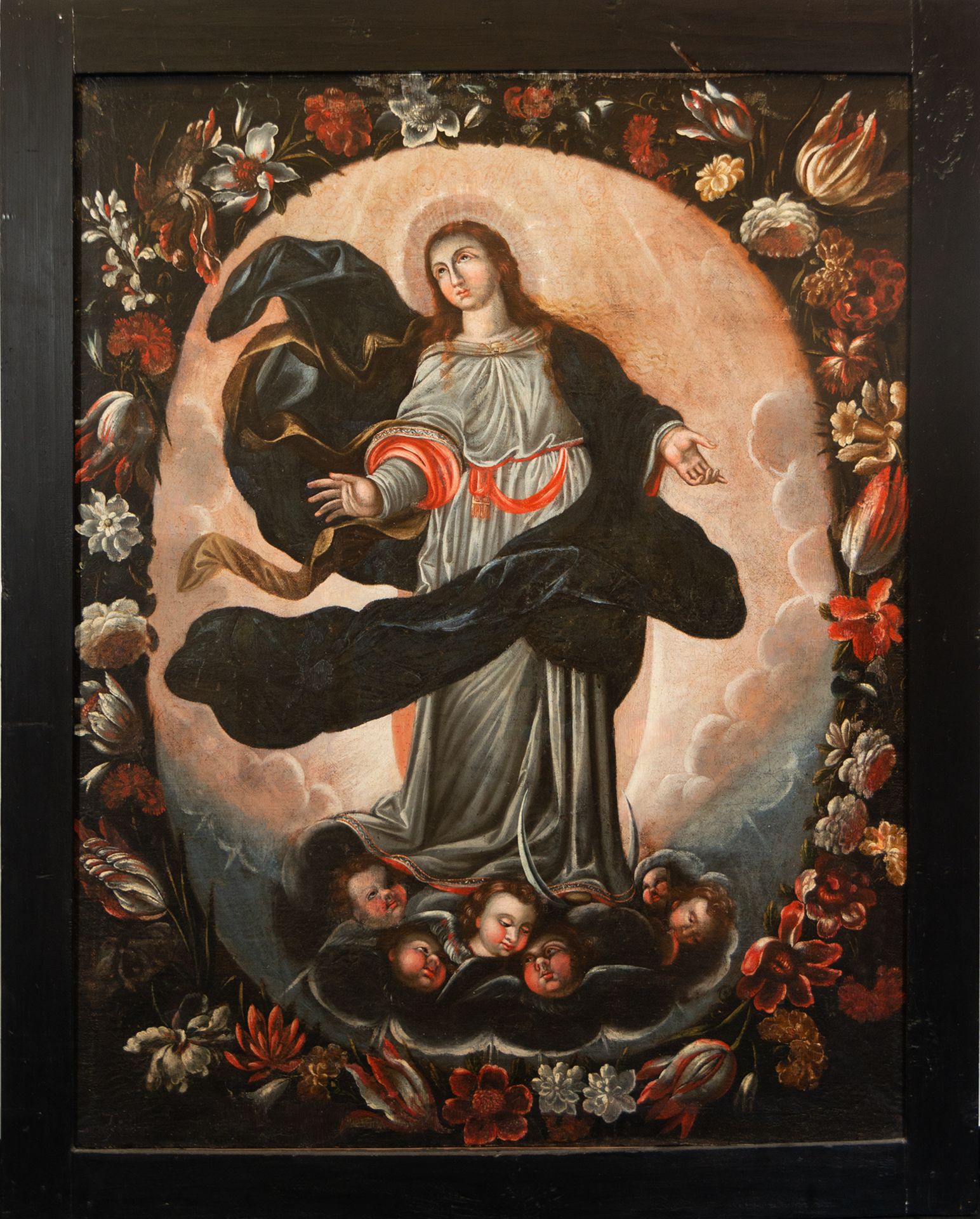 Immaculate Virgin in Flower Garland, Quito colonial school from the 17th century