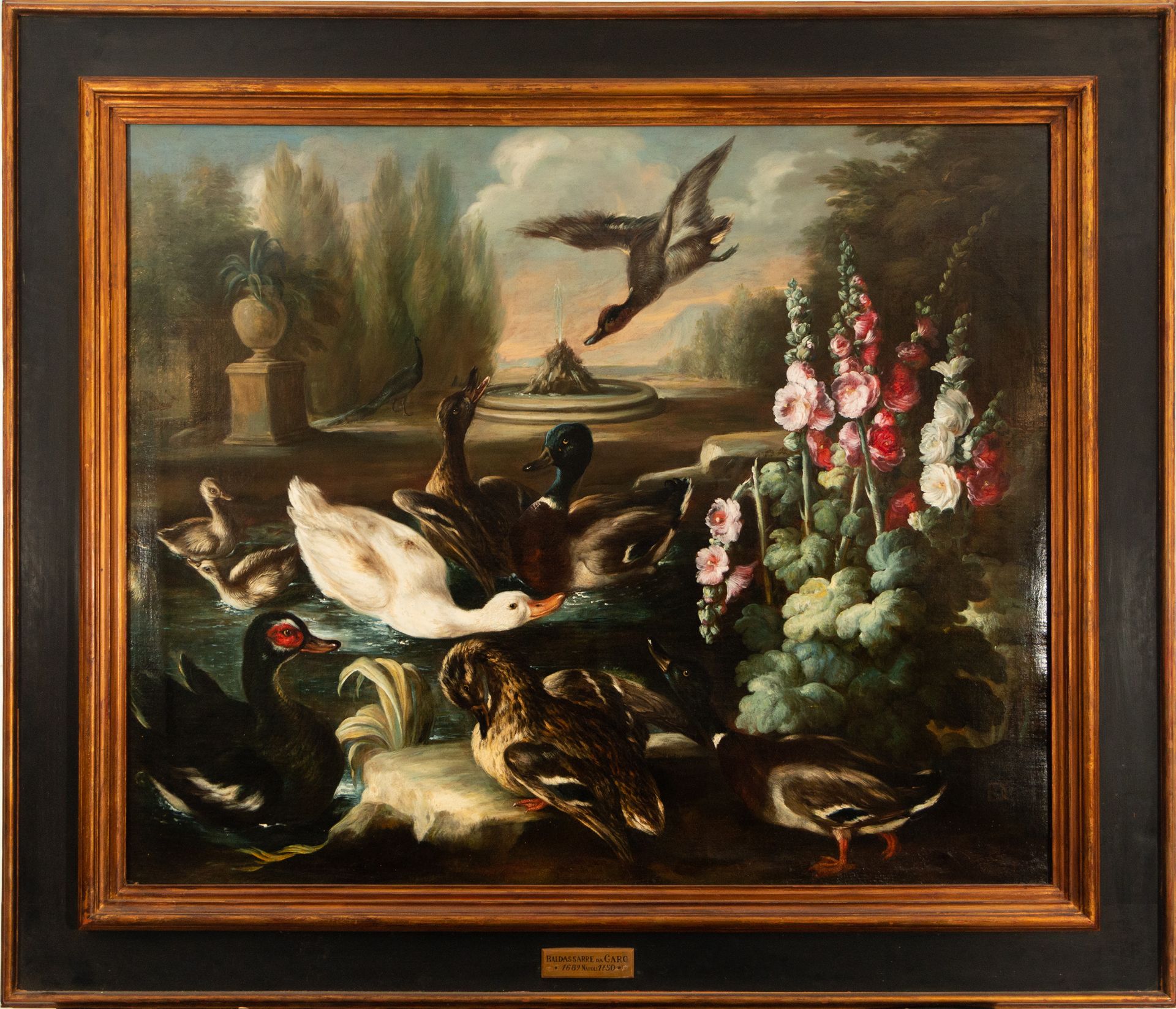 Large Pair of Still Lifes with Flowers and Birds in a Garden, 18th century Neapolitan school, Circle - Bild 2 aus 17