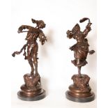 Pair of Troubadour and Dancer in Bronze, French school of the second half of the 19th century