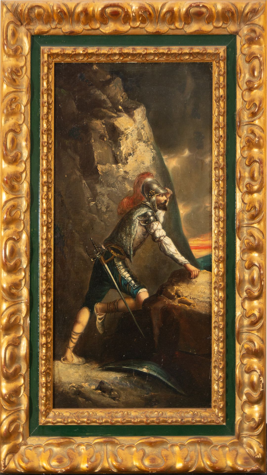 Pair of oil paintings on Canvas of Archer and Knight, Spanish school of the 19th century, signed R.  - Bild 2 aus 12