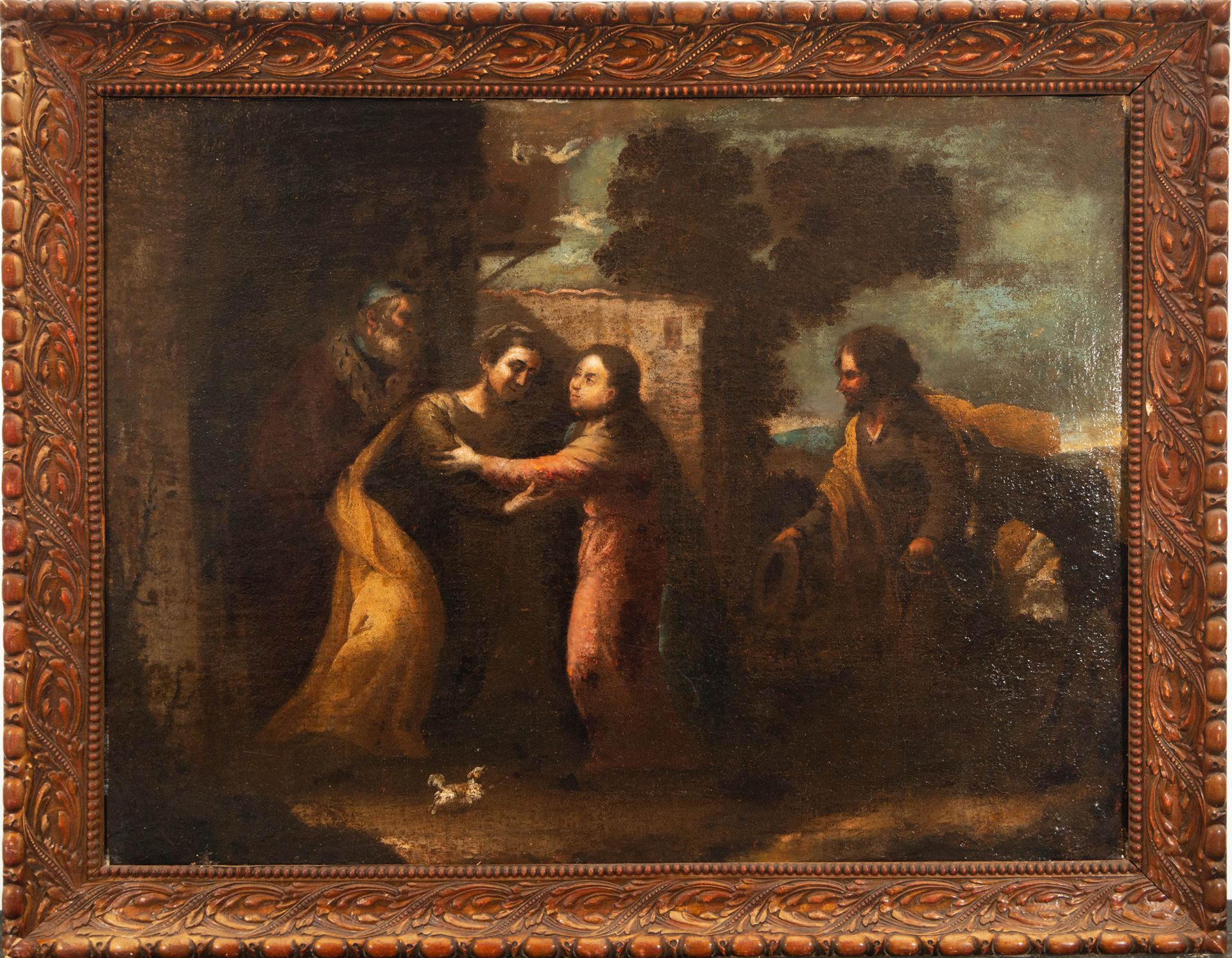 Saint Anne and Saint Joachim receiving the Virgin and Saint Joseph, 17th century Italian school