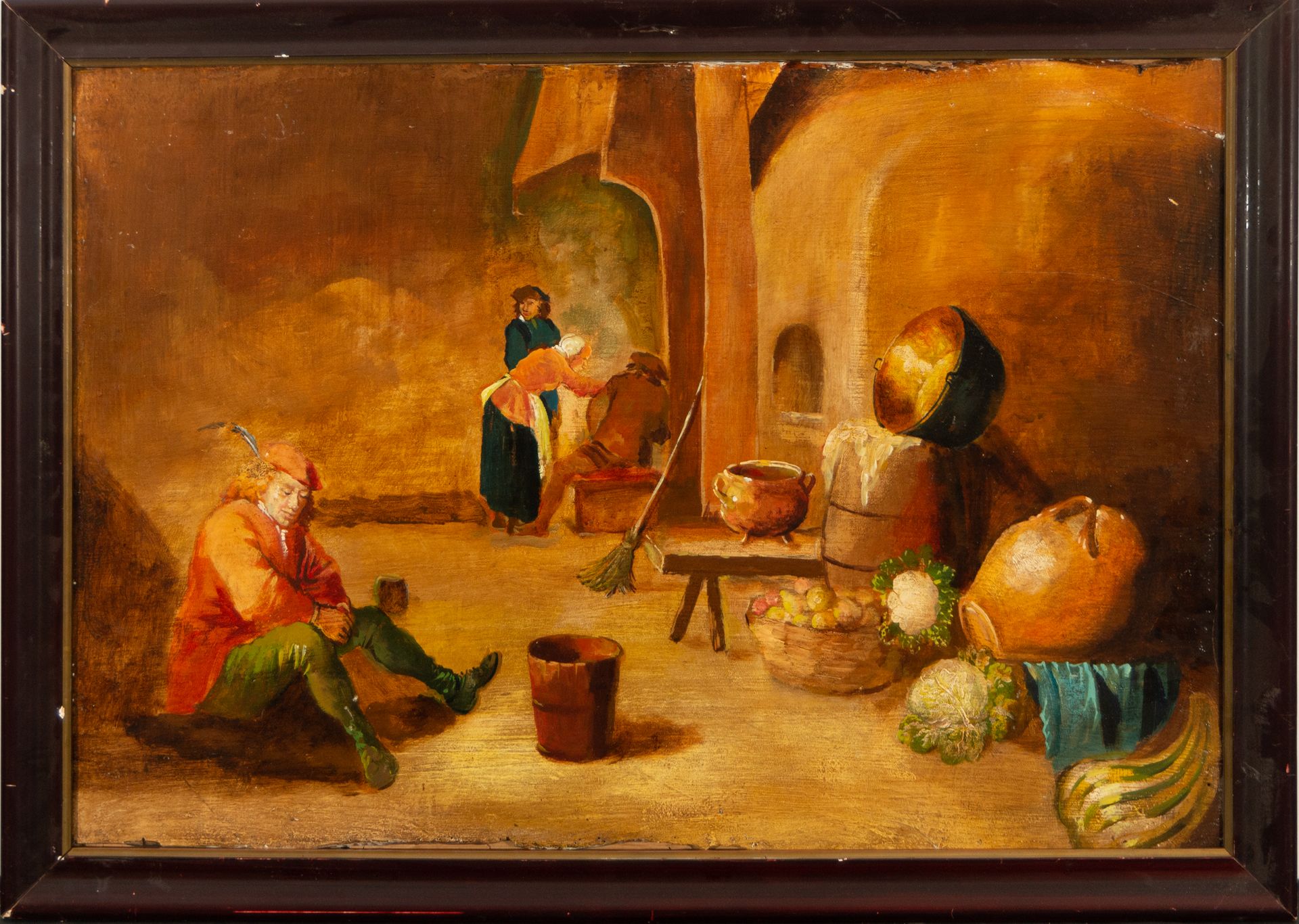 Kitchen scene, follower of David Teniers, 19th century Flemish school