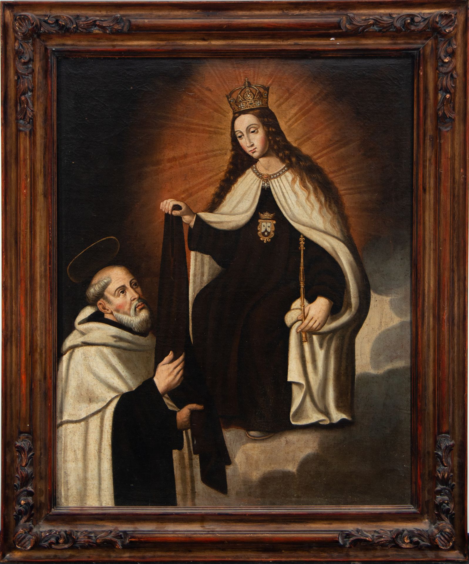 Virgen del Carmen giving the habit to San Simón, Sevillian school of the 17th century