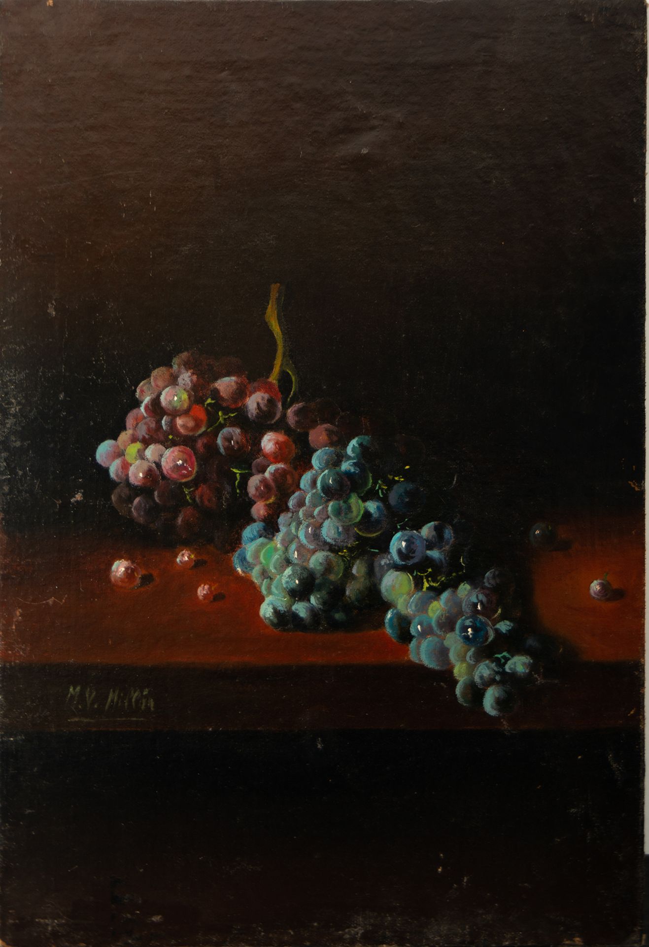 Pair of Still Lifes of Garlic and Onions, Spanish school of the 19th - 20th centuries, signed MV Mil - Bild 2 aus 5