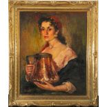 Woman with Jar, 20th century Spanish school, signed Julio Moisés 1953