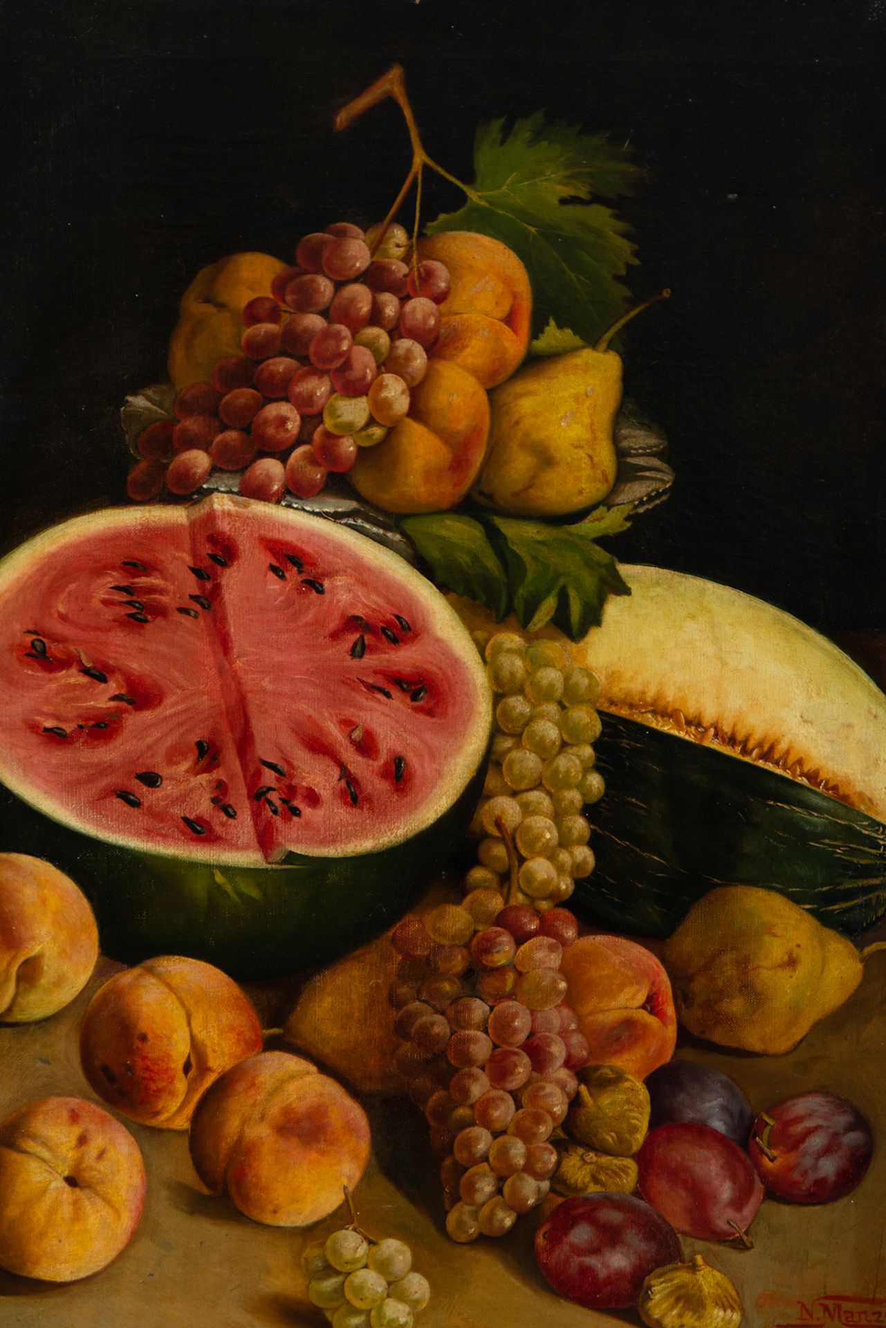 Fruit Still Life, 19th century Spanish school, signed N. Manzano, 1898 - Image 2 of 7
